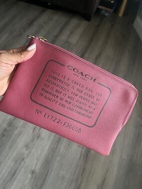 Coach Pink Logo Print Saffiano Cosmetic Pouch